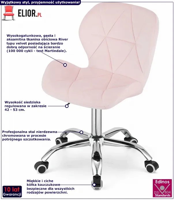 Różowy pikowany fotel obrotowy - Infis 4X