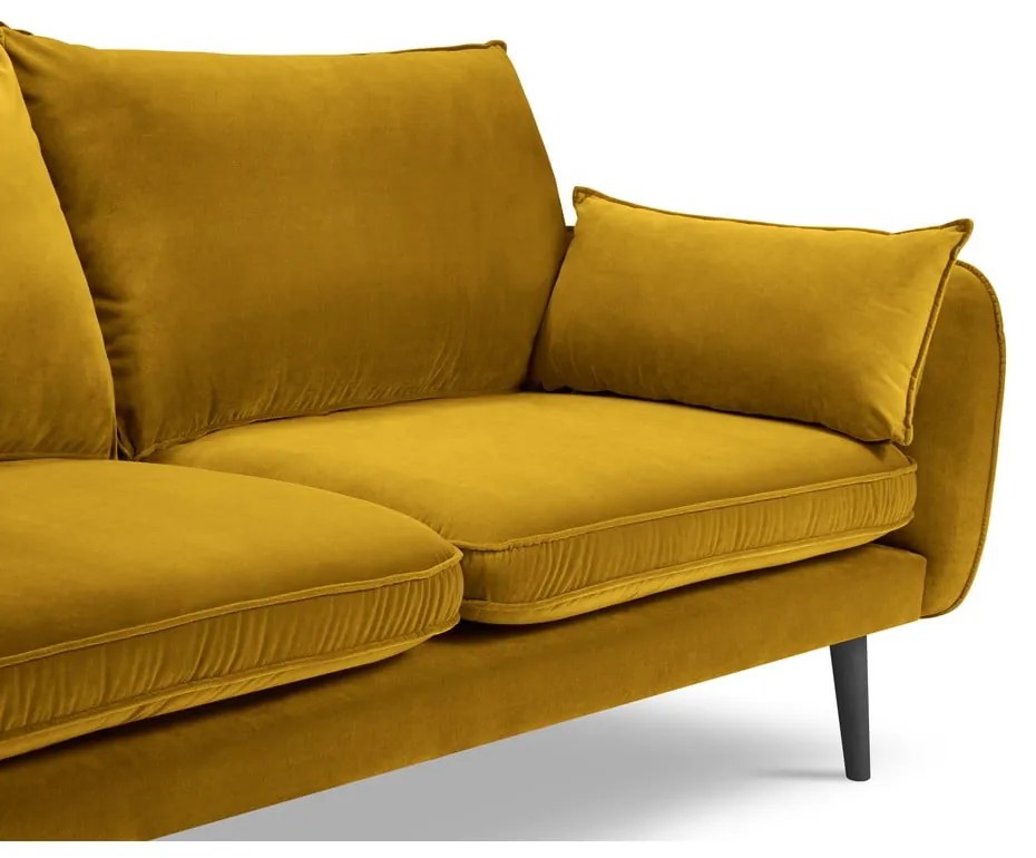 Żółta aksamitna sofa z czarnymi nogami Kooko Home Lento, 198 cm