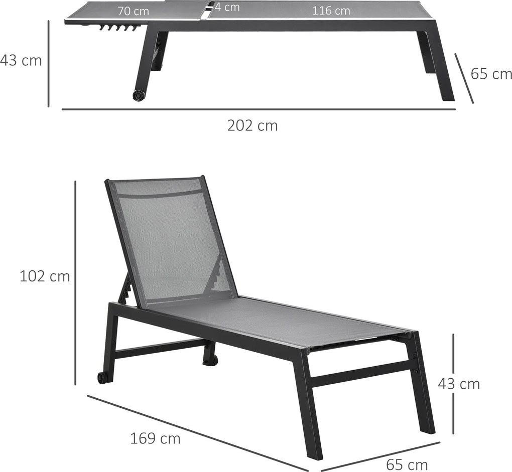 Praktyczna leżanka ogrodowa Outsunny z regulowanym oparciem