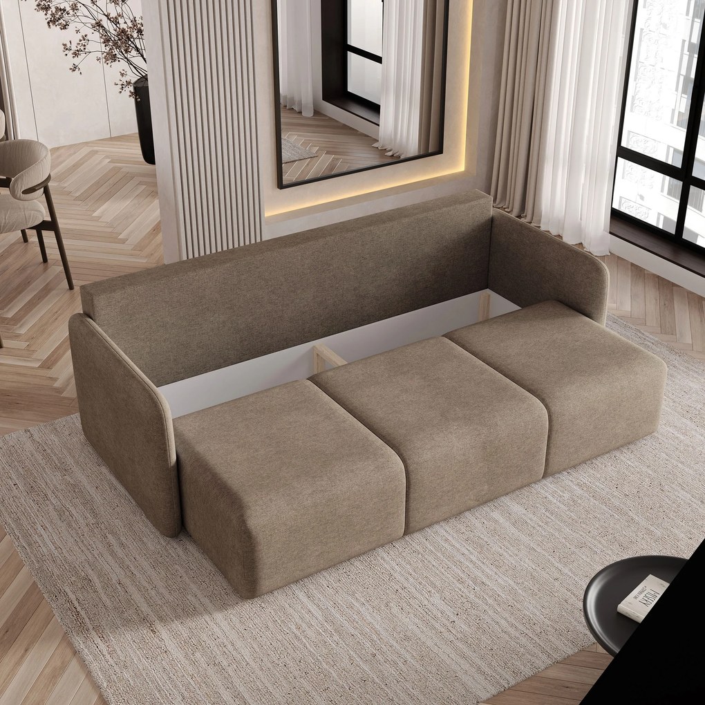 Masseno Sofa SUVI III z funkcją spania i pojemnikiem na pościel, Rozkładana sofa - Brązowy, NEVE 16