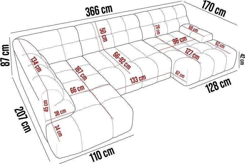 Narożnik COCOON XL w układzie U z elektryczną regulacją siedziska Lewostronny w tkaninie JAGUAR 08