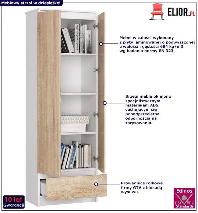 Minimalistyczny regał do salonu biały + dąb sonoma - Evon 3X
