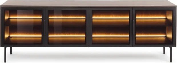Stolik RTV MILU 181 4D – Nowoczesny z LED i Szkłem Flutes Ornamentowe, Push To Open DAB DUNIN 182x62x40 cm