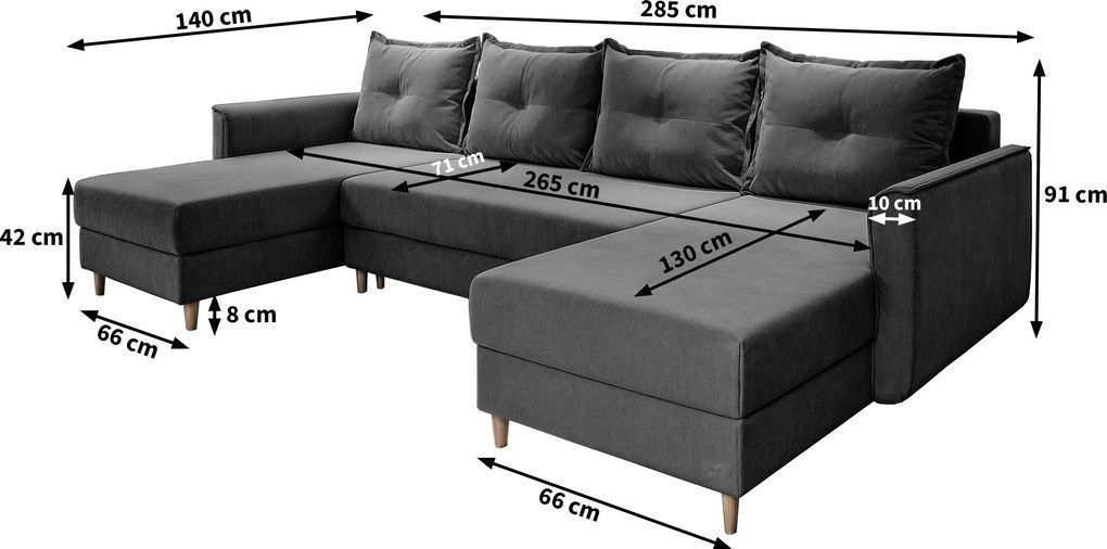 Masseno Narożnik VERNI z funkcją spania i pojemnikiem na pościel Narozniki U, Rozkładana sofa - Pudrowy róż, KRONOS 27