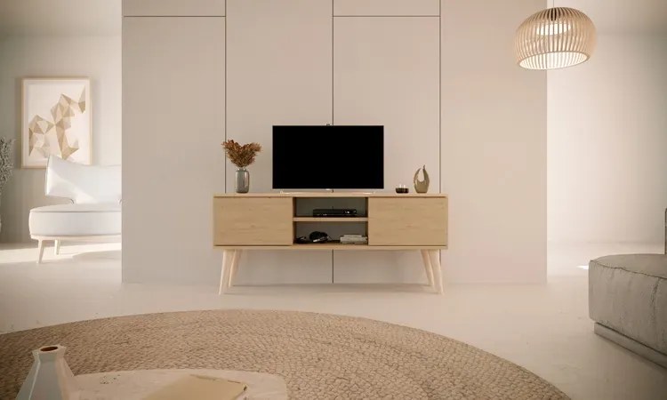 Skandynawska szafka RTV na nóżkach dąb artisan - Dubby 4X 120 cm