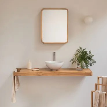 Zestaw Mebli Łazienkowych 130x45 Cm Wiszący Z Drewna Tekowego Neill Drewno Tekowe & Szczotkowana Szarość ↑30 Cm Z Zaworem Spustowym Bez Przelewu Alame