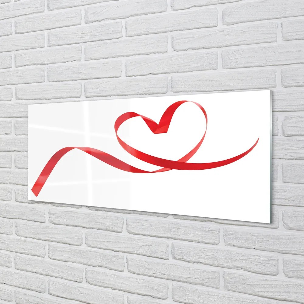 Panel szklany do Kuchni Serce z Czerwoną Wstążką