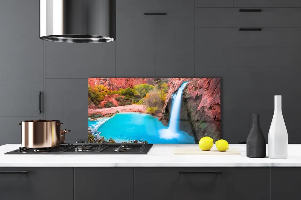 Szkło do Kuchni na Ścianę Potężny Wodospad Górski