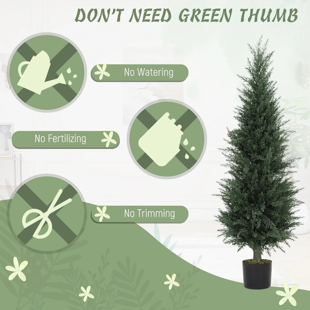 HOMCOM Cyprys Sztuczna Roślina, 638 Plastikowych Liści, z Doniczką, UV-odporny, Zielony