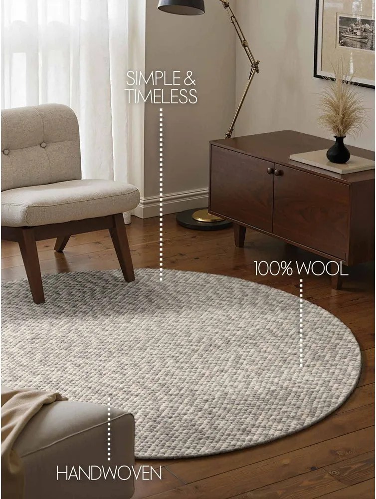 Jasnoszaro-kremowy wełniany okrągły dywan tkany ręcznie ø 160 cm Lyon Beans – Elle Decoration