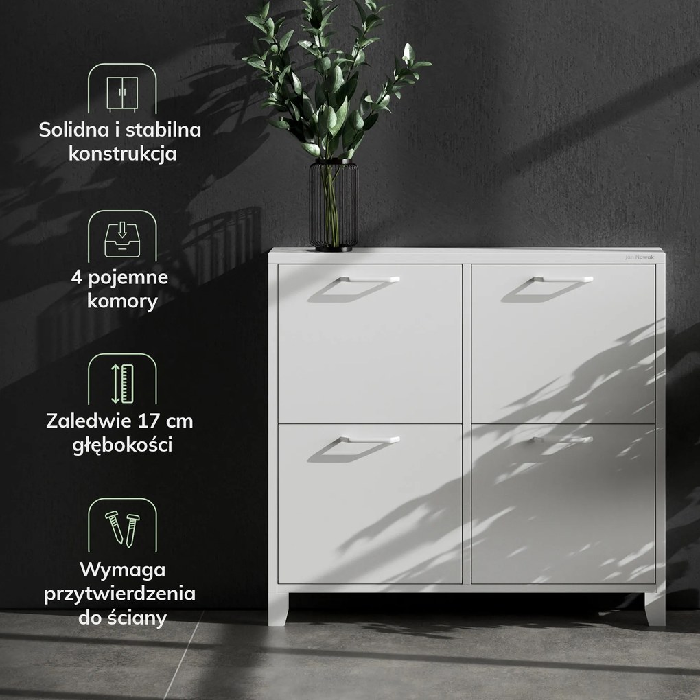 Szafka na buty metalowa, wąska, biała, 960x900x170 mm: SHIRLEY