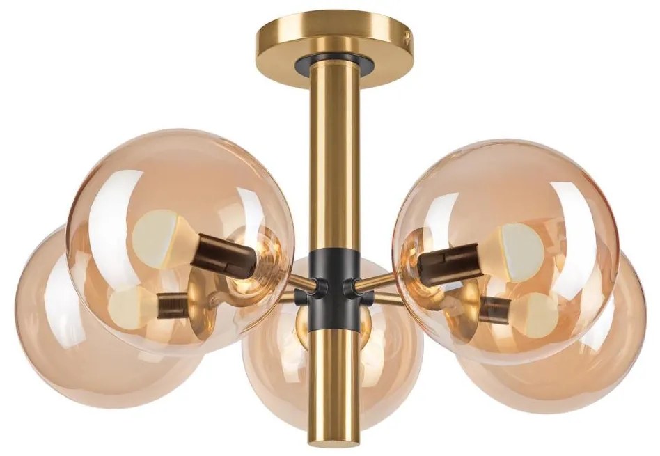 Żyrandol na drążku ROLLO 5xE14/5W/230V złoty/dymny beżowy