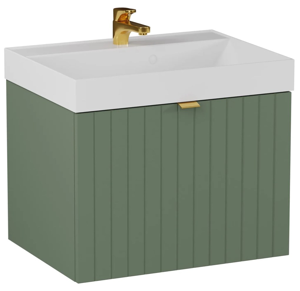 Szafka łazienkowa wisząca zielona lamelowe fronty 60 x 45 cm z umywalką z otworem CUSCO