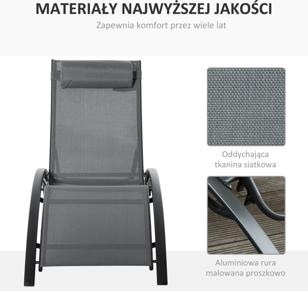 Outsunny Leżak Ogrodowy do Opalania Ciemnoszary Stylowy i Wygodny 170x64x82cm | Aosom PL