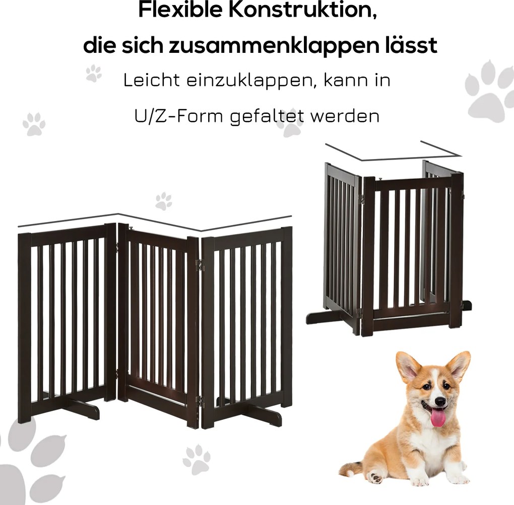 PawHut Barierka ochronna dla psów, Regulowana i Składana, z MDF, Ciemnobrązowa, 155 x 1,5 x 76 cm