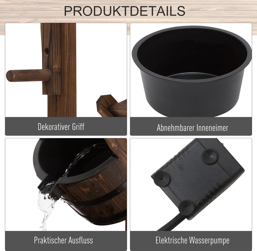 Outsunny fontanna ogrodowa fontanna ozdobna fontanna wodospad lite drewno kolor brązowy