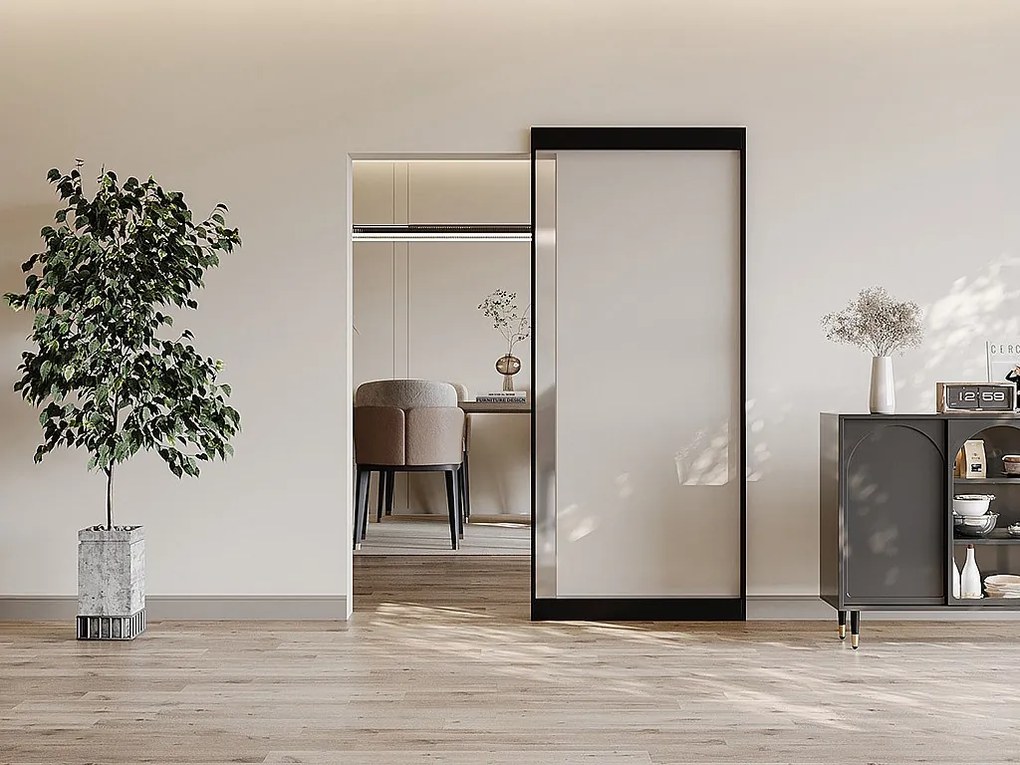 Drzwi przesuwne z niewidoczną szyną - aluminium i matowe szkło hartowane - 83 x 210 cm - TORIPA