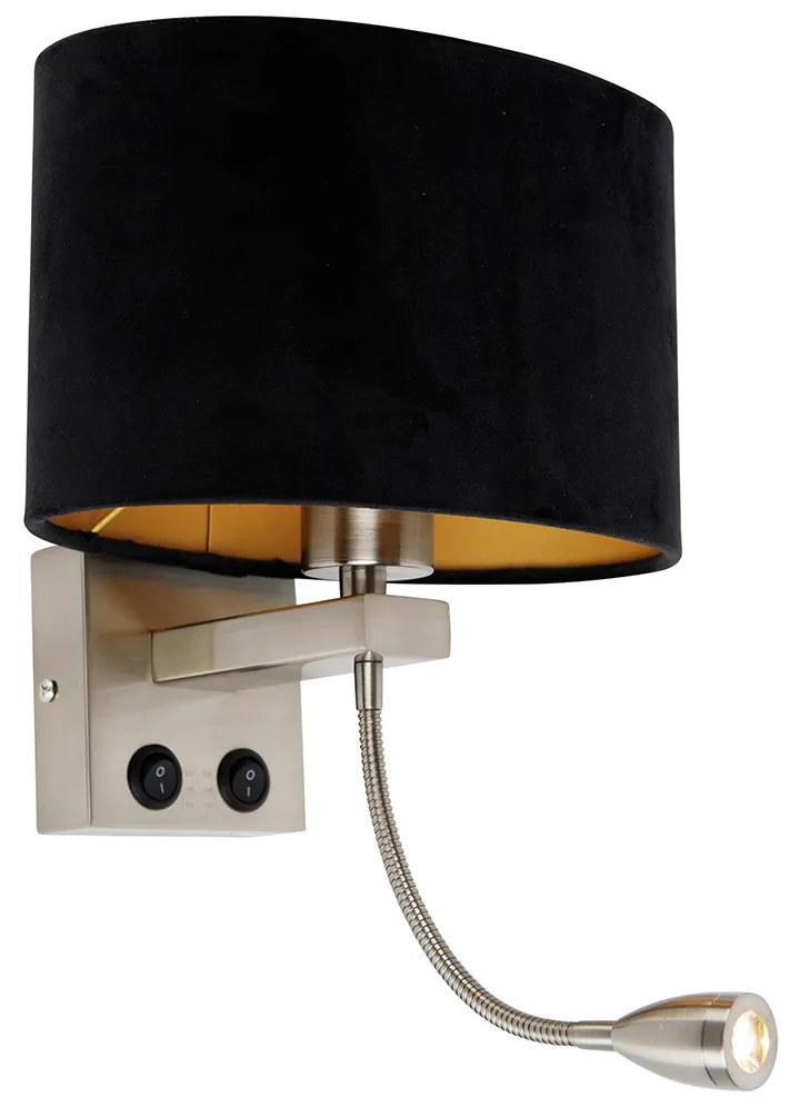 Lampa ścienna ze stali z owalnym aksamitnym abażurem, czarna, 25 cm - Brescia Combi