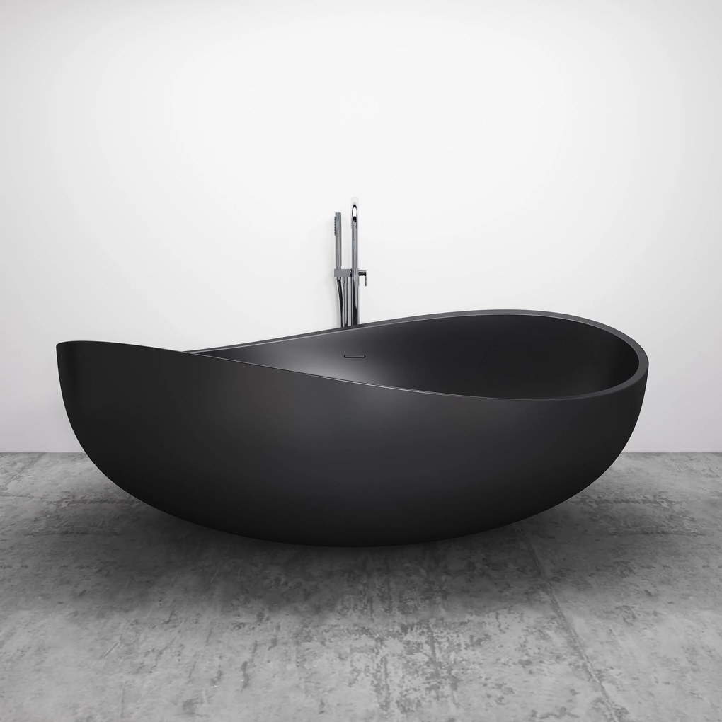 Wanna wolnostojąca WAVE konglomerat Solid SurfaceCzarny mat - 180 x 110 x 62 cm