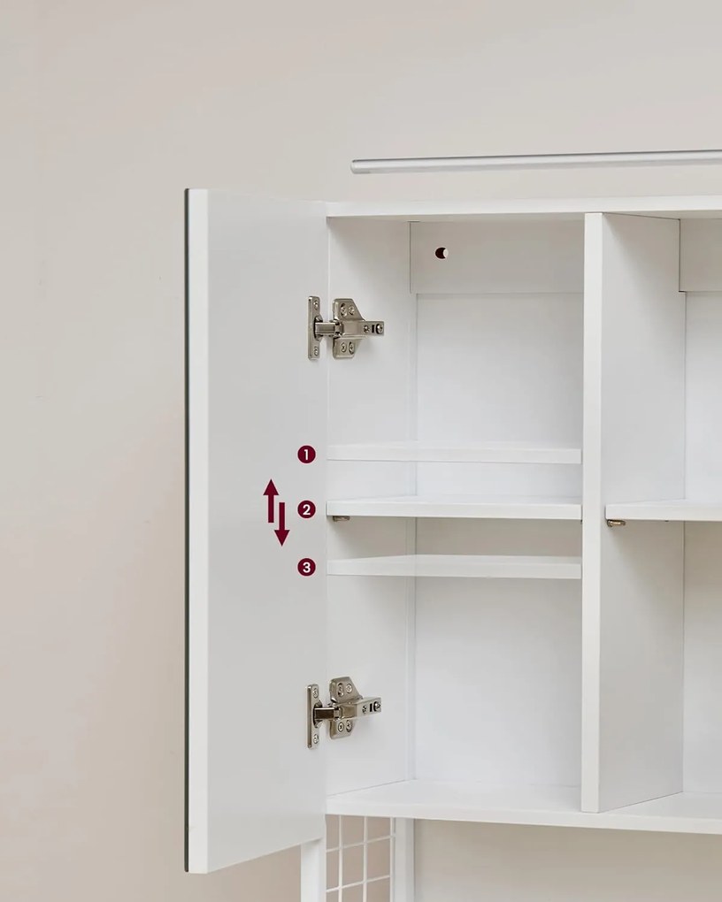 Szafka Łazienkowa z Lustrem Wisząca, z oświetleniem, Biała- BBK124W14