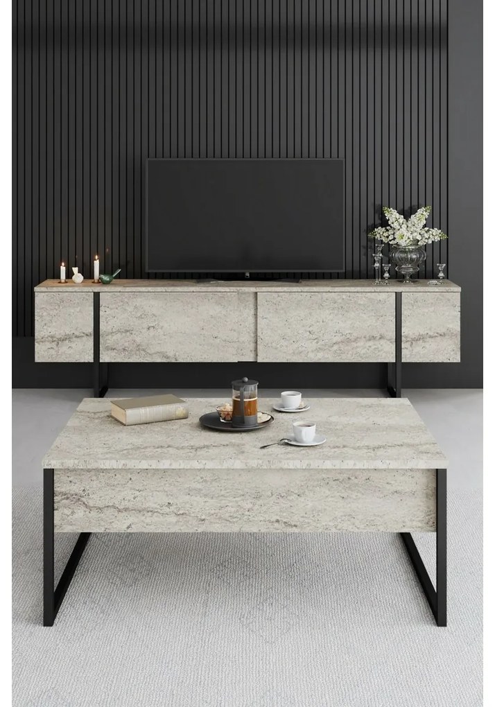 Stolik konferencyjny Luxe Travertine and Black