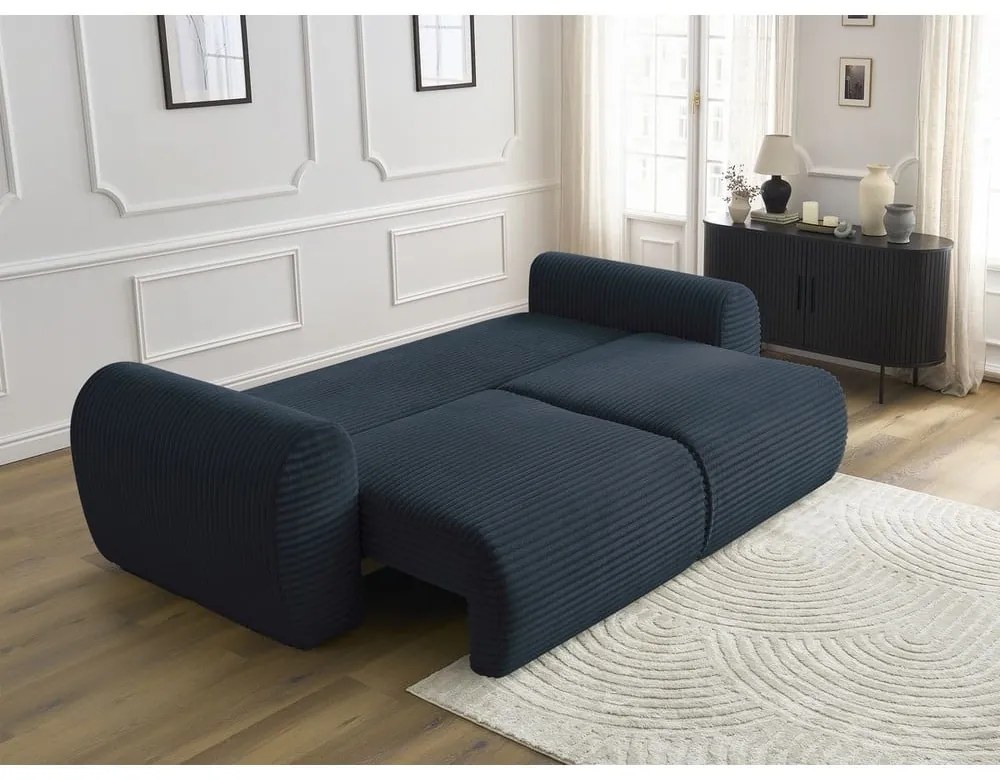 Ciemnoniebieska sztruksowa rozkładana sofa 257 cm Lucien – Bobochic Paris