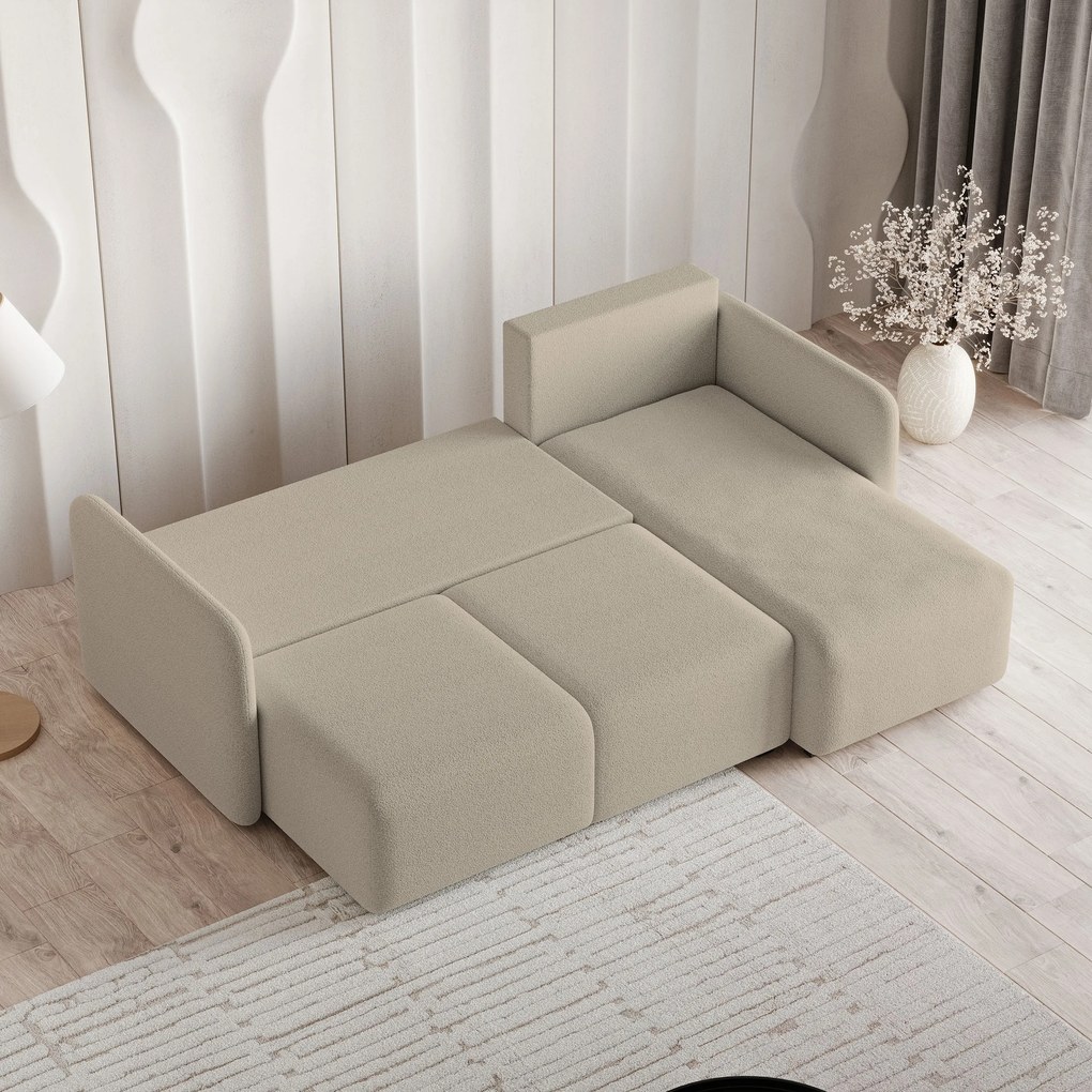 Masseno Narożnik SUVINO z funkcją spania i pojemnikiem na pościel Narozniki L, Rozkładana sofa - Beżowy, QUELLE 05