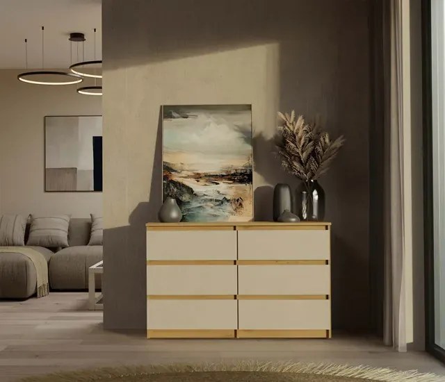 Komoda z szufladami kaszmir + dąb artisan G0-R48