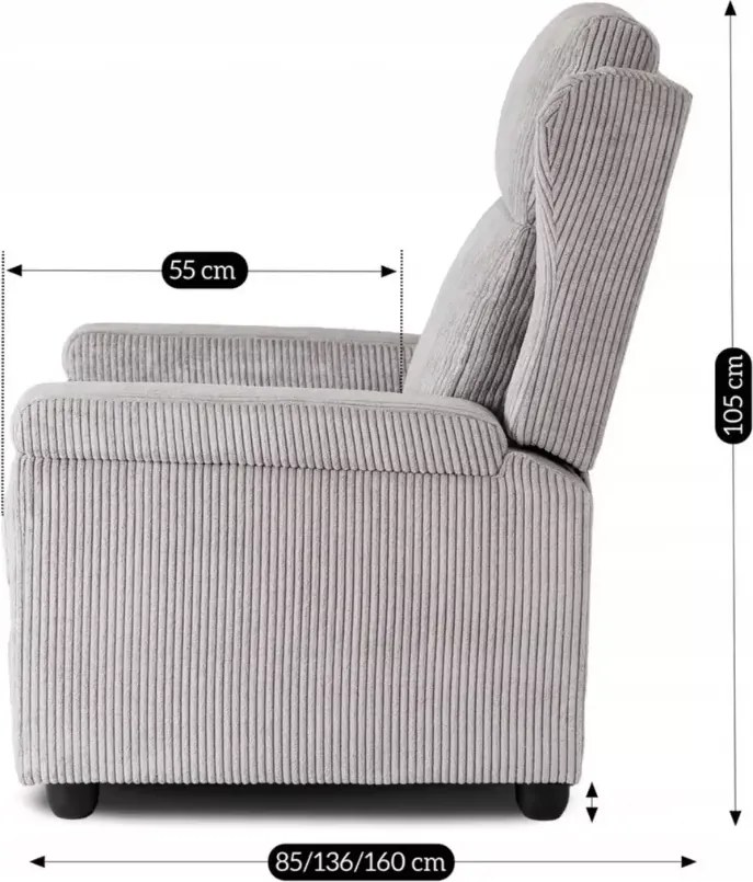 Fotel Nalker – połączenie komfortu i nowoczesnego designu w sztruksie z podnóżkiem