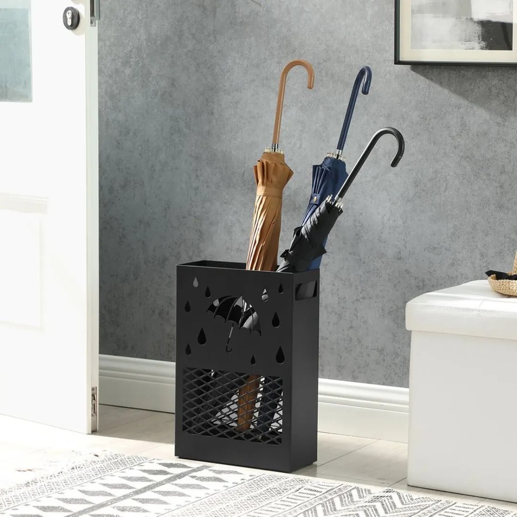 SongmicsHome Metalowy stojak na parasole RAIN, 28x12x41cm, czarny