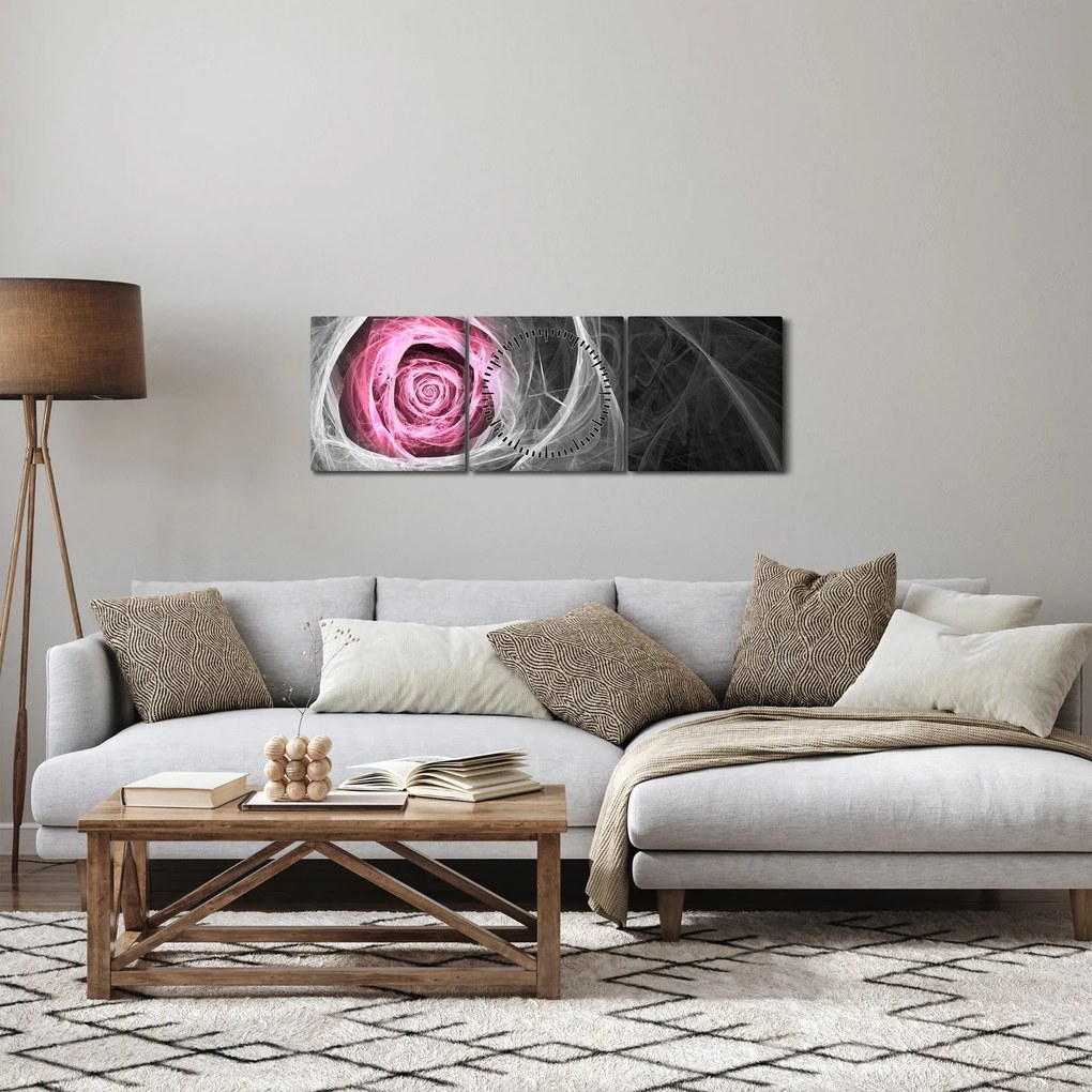 Obraz - Róż abstrakcyjny, fuksja (z zegarem) (90x30 cm)