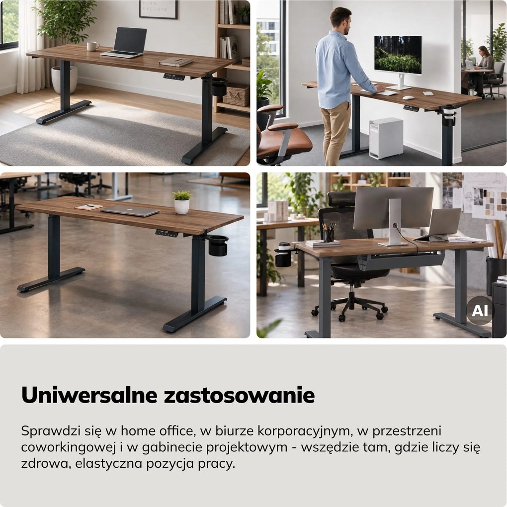 Biurko elektryczne z regulacją wysokości ergonomiczne antracytowe/orzech,1600x800 mm: ARIA