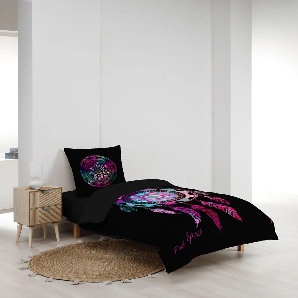 Czarna bawełniana pościel jednoosobowa 140x200 cm Porte Bonheur – douceur d'intérieur