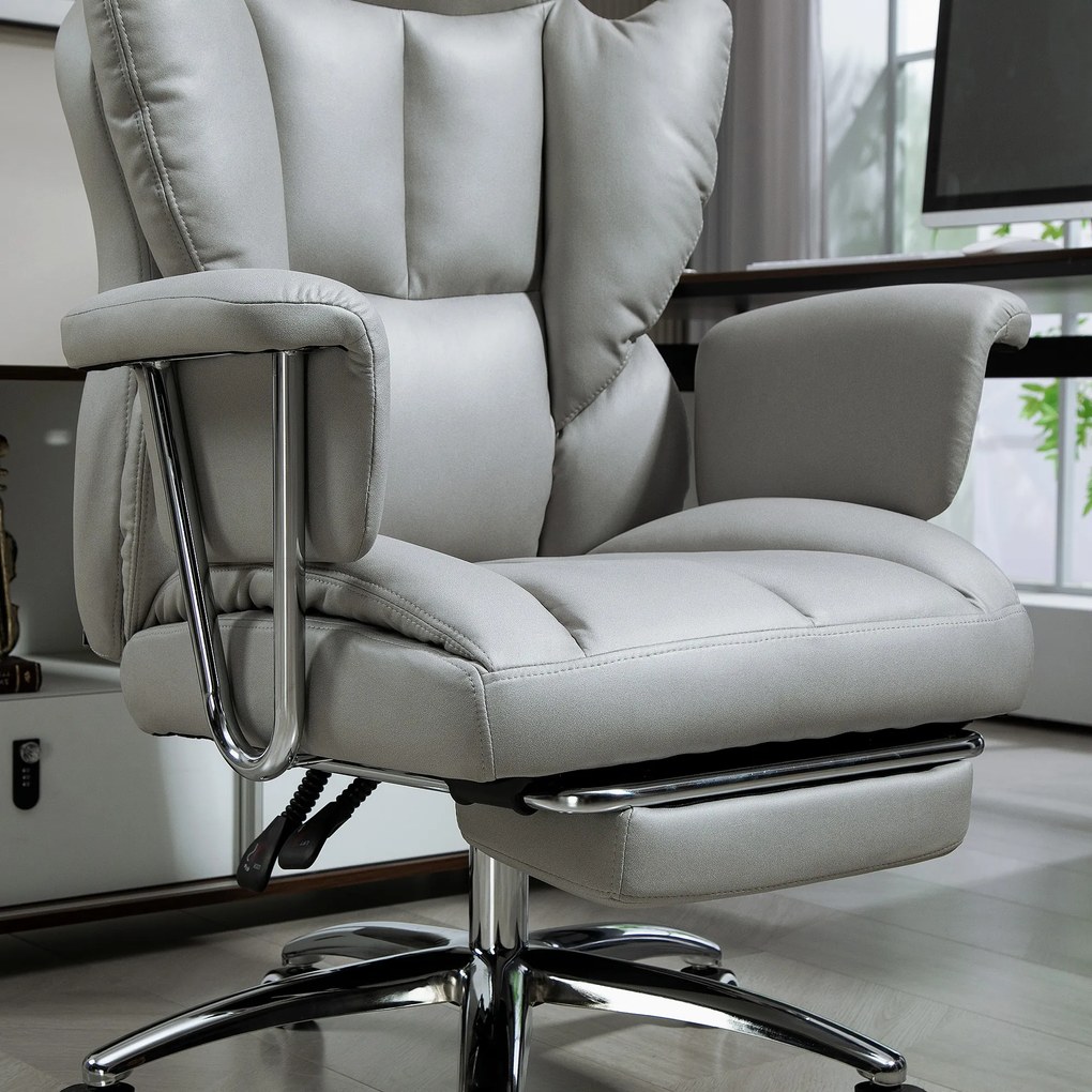 HOMCOM Ergonomiczne Krzesło Biurowe, Tapicerowane, z Podnóżkiem, Regulowana Oparcie, Obrotowe 360°, Jasnoszary