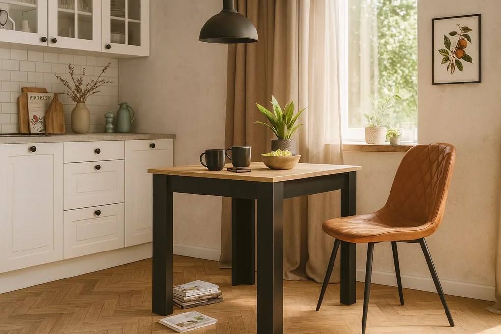 Stół kwadratowy 80x80 dąb artisan czarny + K3-N61