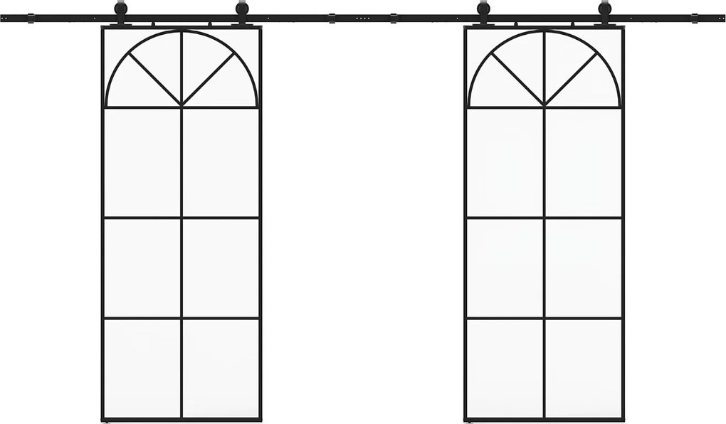 Podwójne drzwi przesuwne z systemem naściennym w stylu art deco - aluminium i szkło hartowane - 2 x wys. 204 x szer. 83 cm - Czarne - VIGELO