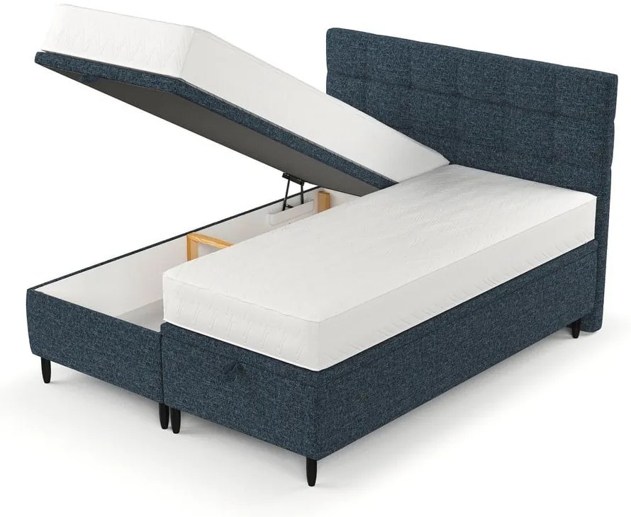 Ciemnoniebieskie tapicerowane łóżko dwuosobowe ze schowkiem 160x200 cm Senses – Maison de Rêve