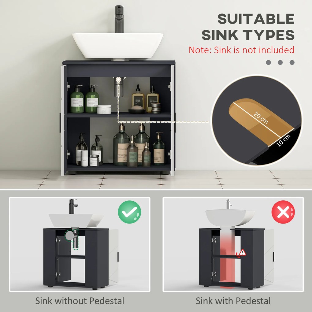 Szafka łazienkowa kleankin, komoda łazienkowa, szafka pod umywalkę, 2 poziomy, z płyty wiórowej, jasnoszara