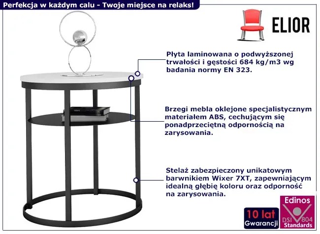 Okrągły stolik kawowy z półką biały + czarny - Melkor 4X