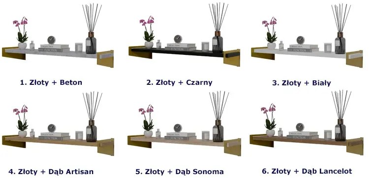 Wisząca półka z metalowymi wspornikami złoty + dąb lancelot Palmira 4X