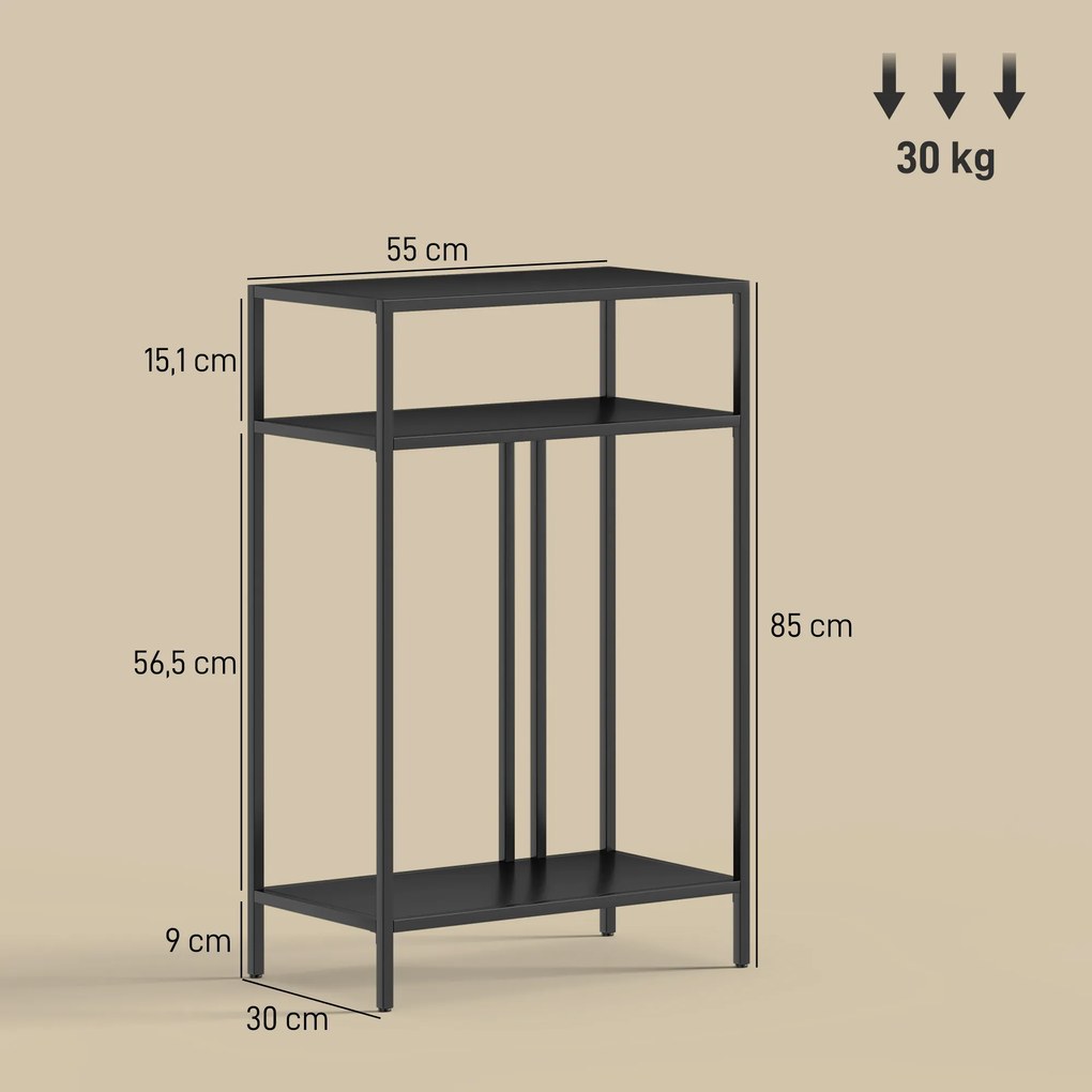 HOMCOM Stolik Konsolowy z 3 Półkami Wąski Stolik do Przedpokoju Metalowa Rama do Salonu, Przedpokoju, 55 cm, Czarny | Aosom PL