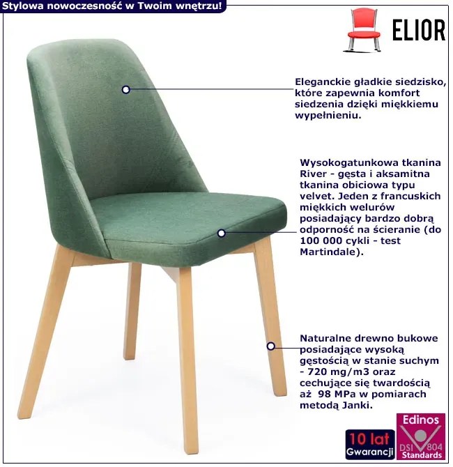 Zielone aksamitne krzesło drewniane dąb artisan - Bentrix 4X
