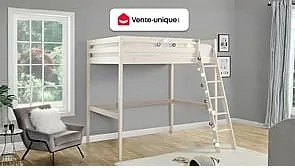 Łóżko antresola GEDEON - 140 × 190 cm - Lite drewno sosnowe - Bielone + materac