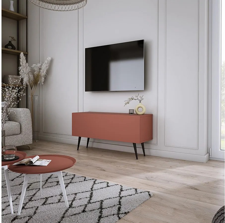 Szafka RTV: Ceglasty, 100 x 52 x 32 cm, nogi czarne