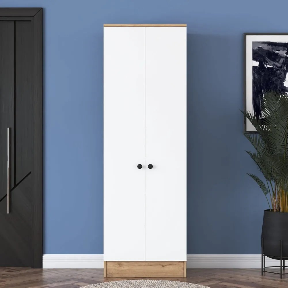 Biała szafa w dekorze orzecha 60x183 cm Theresa – Kalune Design