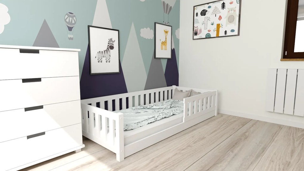 Dziecięce łóżko Montessori PINELO 90 x 200 cm, białe Stelaż: Ze stelażem listwowym elastycznym, Materac: Bez materaca