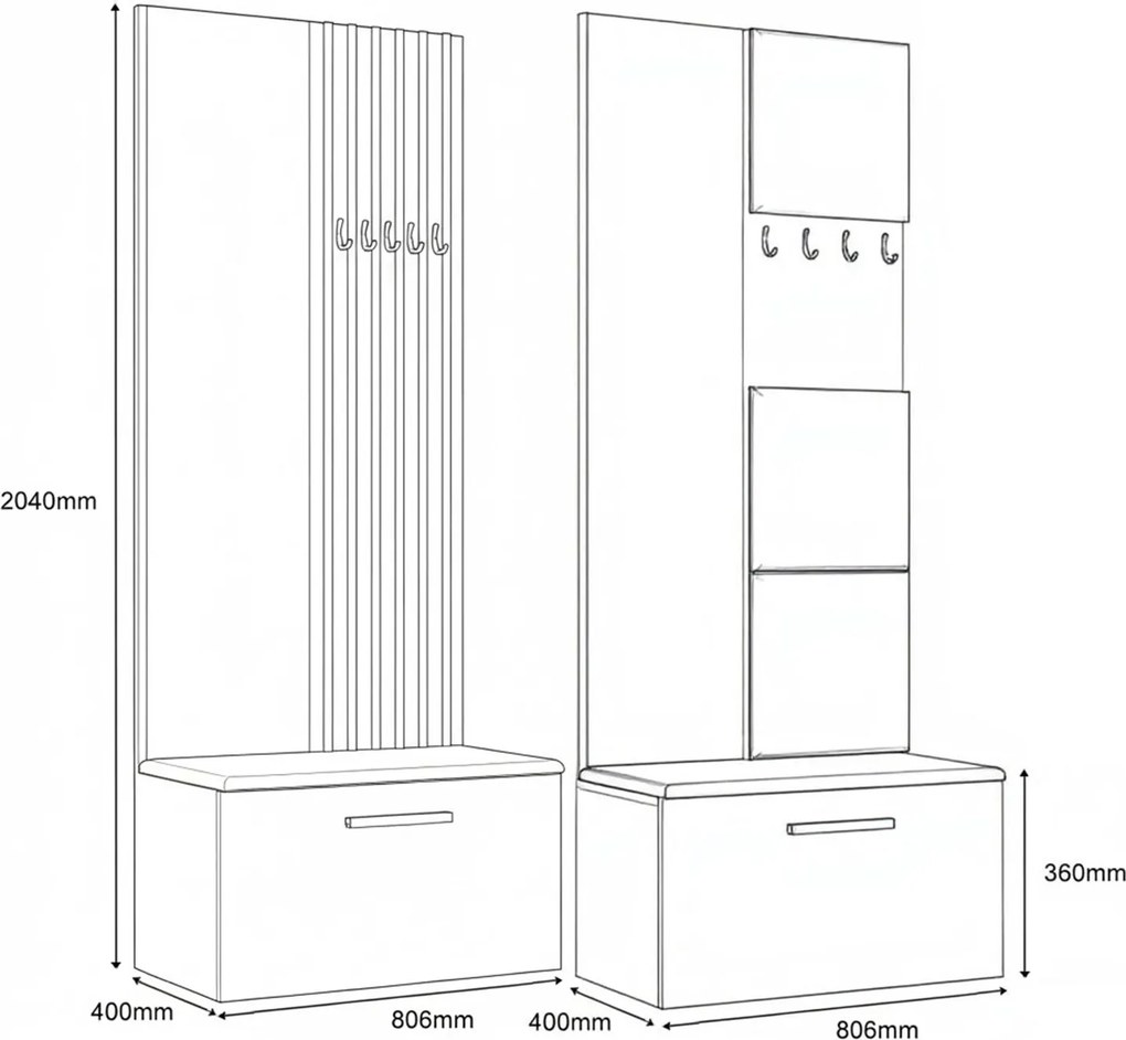 Masseno Garderoba MODULO 161,2/204/40 cm do Przedpokoju Nowoczesna Dąb Artisan