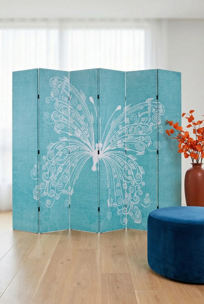 Niebieski parawan wewnętrzny z motylem W3-M12