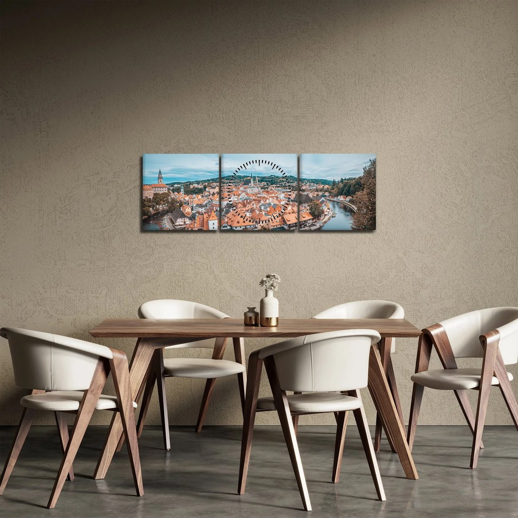 Obraz - Český Krumlov (z zegarem) (90x30 cm)
