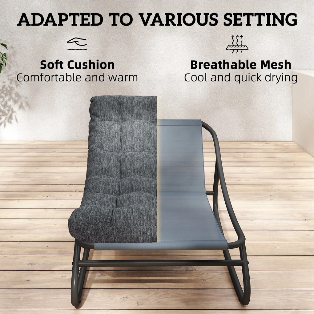 Outsunny Fotel bujany z szerokim siedziskiem z siatki i grubą poduszką, 101 x 66 x 63 cm, szary | Aosom PL